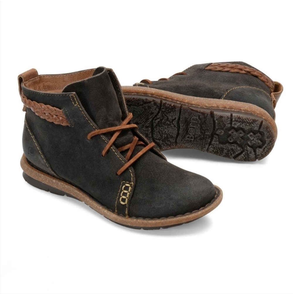 Born Charcoal and Tan Ankle Booties